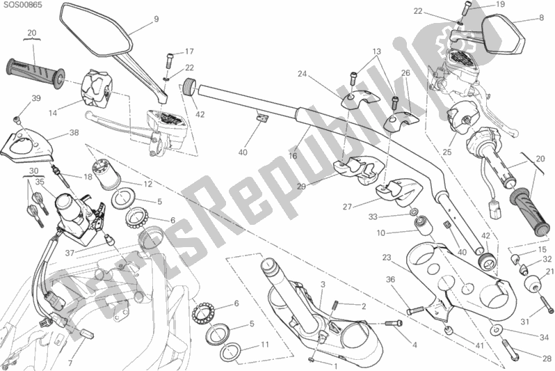 All parts for the Handlebar of the Ducati Diavel Xdiavel Sport Pack Brasil 1260 2017